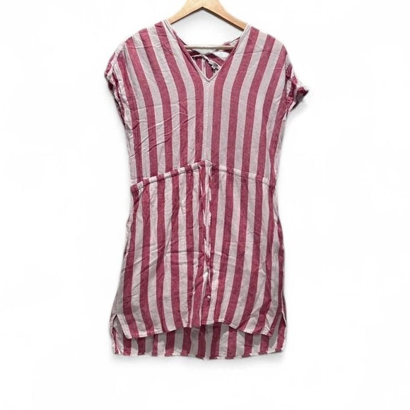 Rails Ren Drawstring Waist Mini Dress Seville Pink White Strip Sz Small Linen - Picture 2 of 10